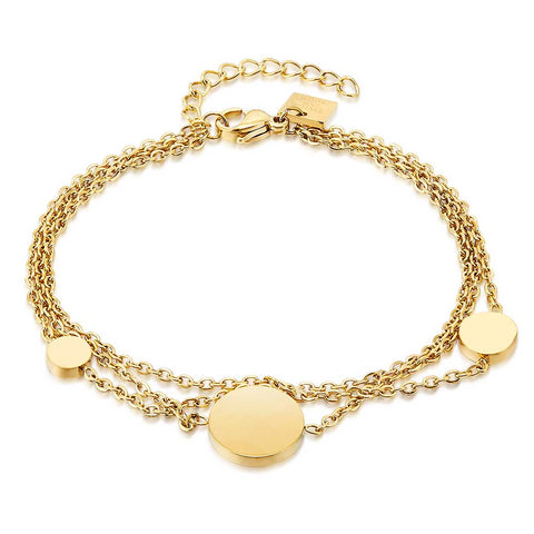 Gold Coloured Stainless Steel Bracelet, 3 Chains, 3 Rounds