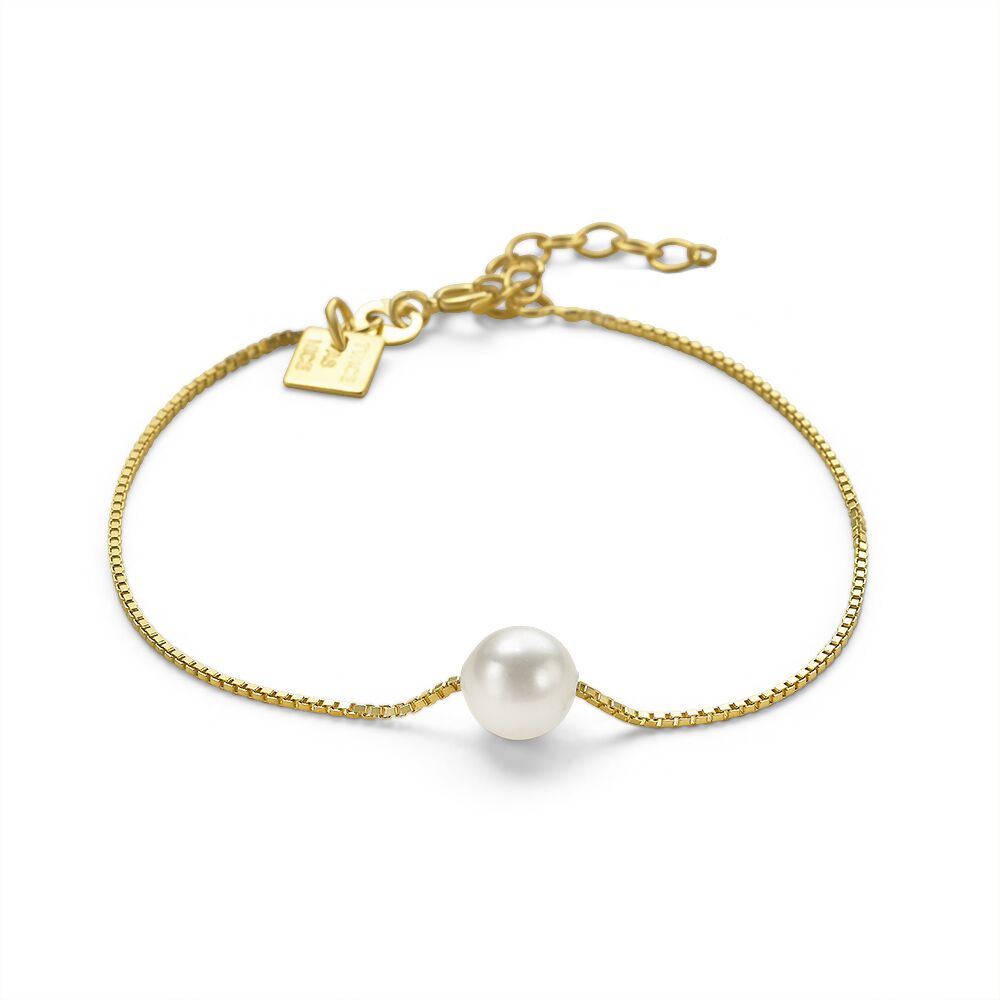 18Ct Gold Plated Bracelet, 7 Mm Pearl On Venetian Chain