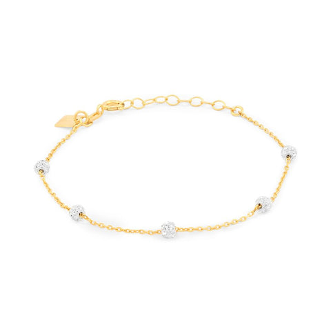 18Ct Gold Plated Silver Bracelet, 5 Small Balls In Crystals