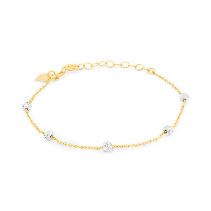 18Ct Gold Plated Silver Bracelet, 5 Small Balls In Crystals