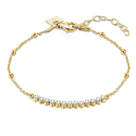18Ct Gold Plated Silver Bracelet, 13 Zirconia, 8 Small Balls
