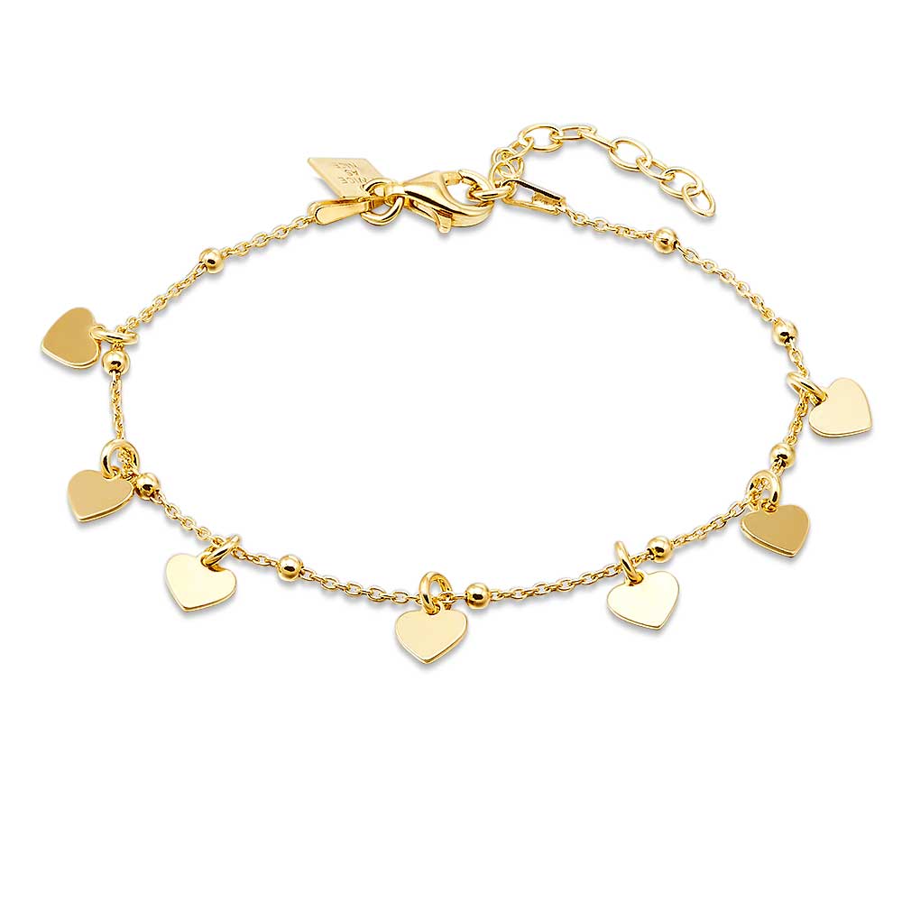 18Ct Gold Plated Silver Bracelet, 7 Tiny Hearts