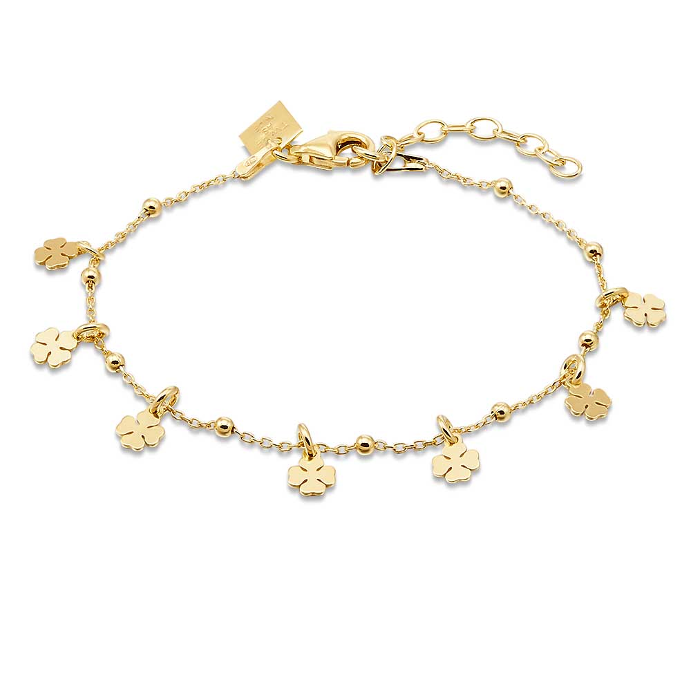 18Ct Gold Plated Silver Bracelet, 7 Clovers