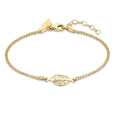 18Ct Gold Plated Silver Bracelet, Double Chain With Leaf