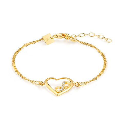 18Ct Gold Plated Silver Bracelet, Heart And Infinity, Zirconia