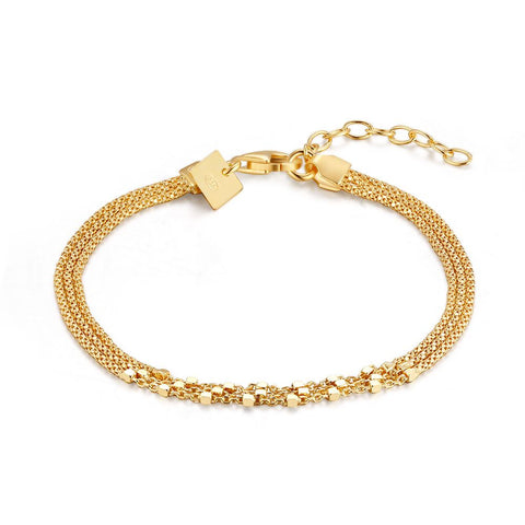 18Ct Gold Plated Silver Bracelet, 3 Chains, Cubes
