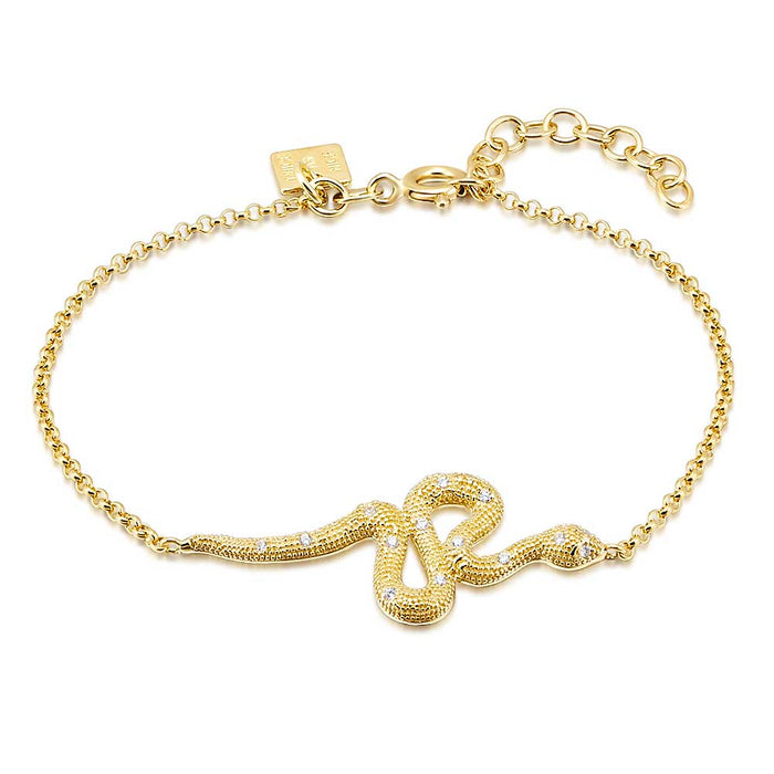 18Ct Gold Plated Silver Bracelet, Snake, White Zirconia