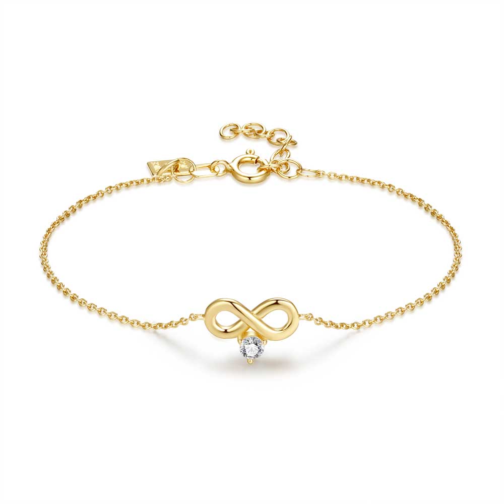 18Ct Gold Plated Silver Bracelet, Small Infinity With Zirconia