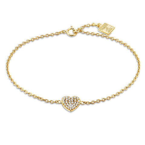 18Ct Gold Plated Silver Bracelet, Heart With Zirconia