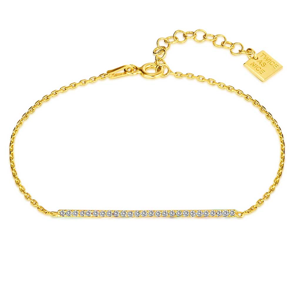 18Ct Gold Plated Silver Bracelet, Curved Bar With White Zirconia