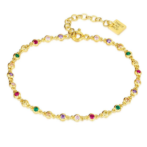 18Ct Gold Plated Silver Bracelet, Multicoloured Ziconia, Round