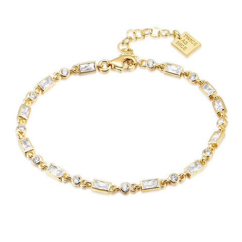18Ct Gold Plated Silver Bracelet, Round And Square Zirconia