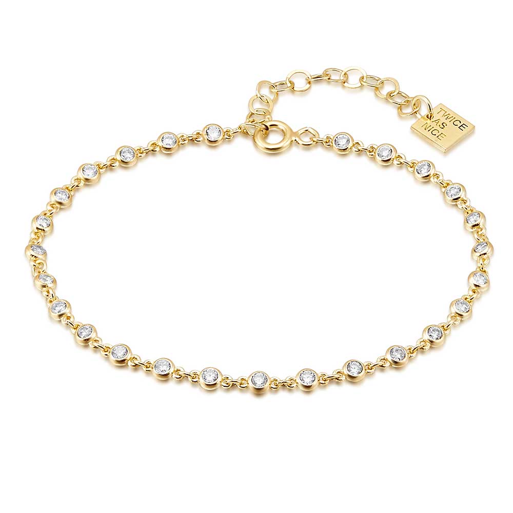 18Ct Gold Plated Silver Bracelet, 3 Mm White Zirconia