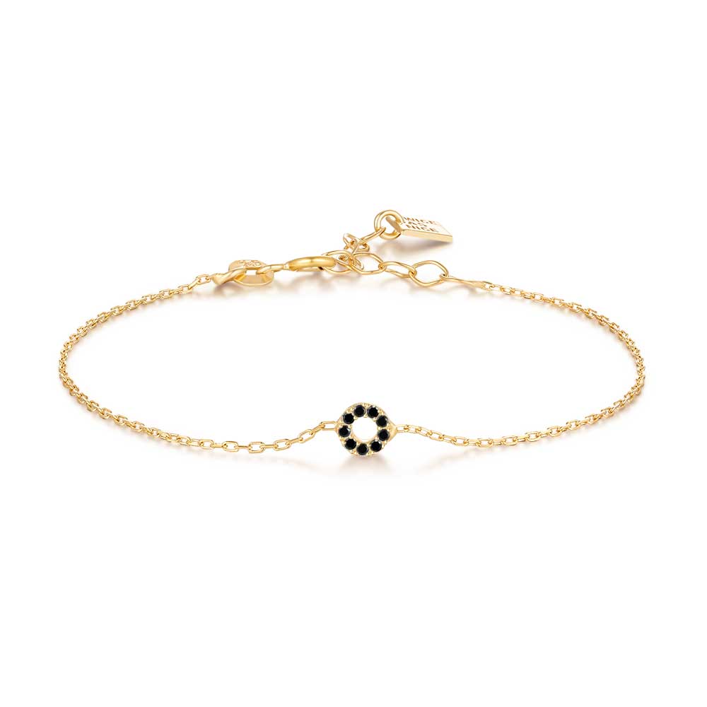 18Ct Gold Plated Silver Bracelet, 5 Mm Circle, Black Zirconia