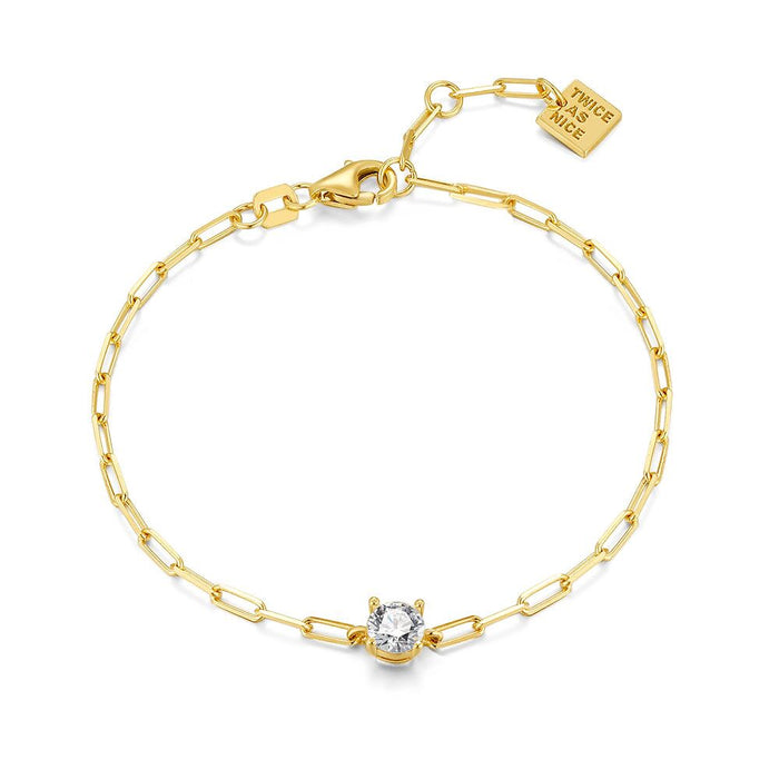 18Ct Gold Plated Silver Bracelet, Oval Links, Round Zirconia