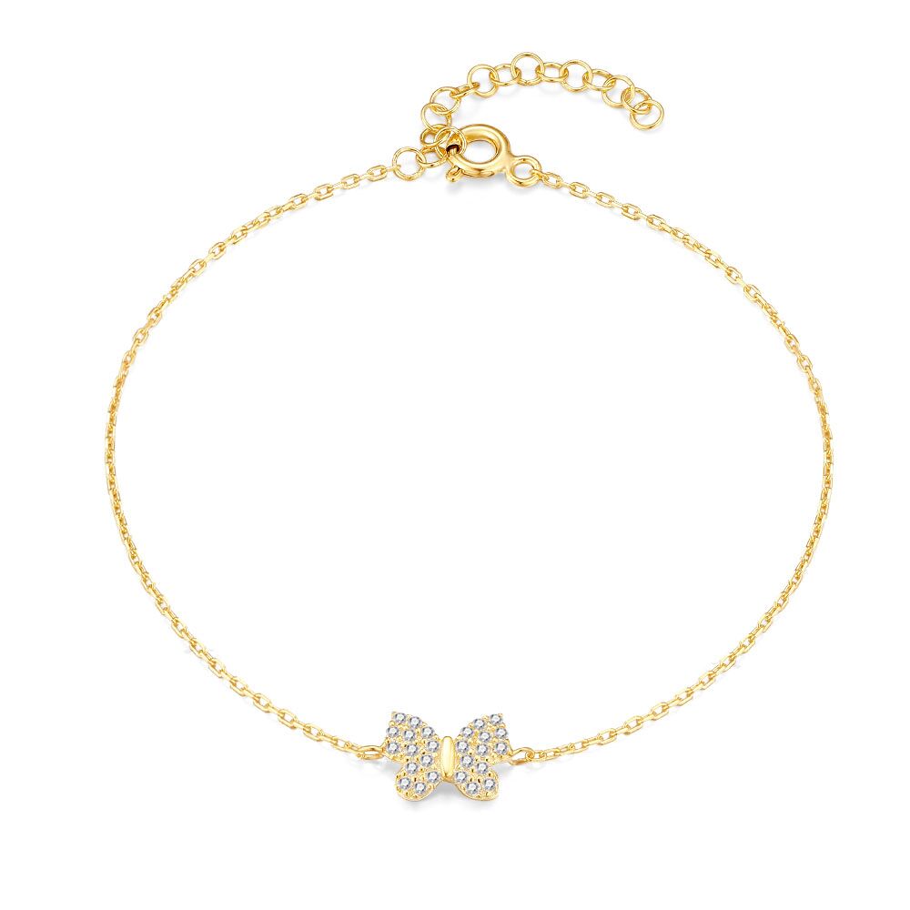 18Ct Gold Plated Silver Bracelet, Butterfly, White Zirconia