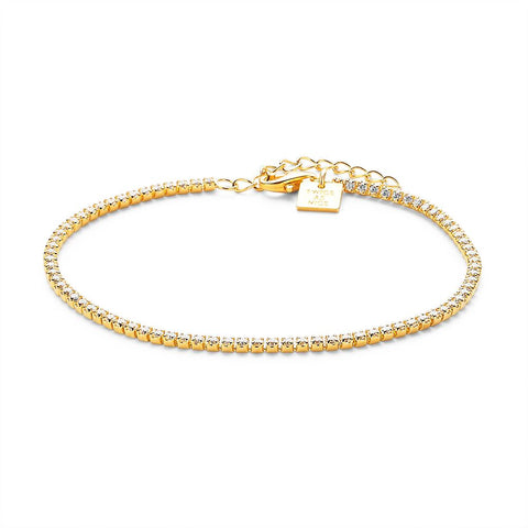 18Ct Gold Plated Bracelet, Tennis Bracelet In Zirconia