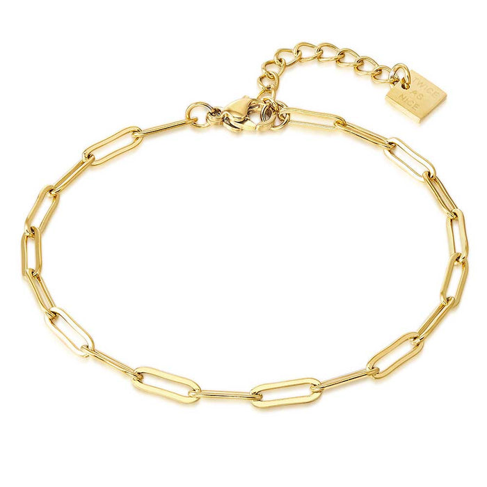 Gold Coloured Stainless Steel Bracelet, Oval Link Chain, 3 Mm