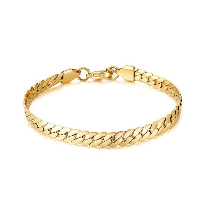 Gold Coloured Stainless Steel Bracelet, Flat Gourmet, 6 Mm