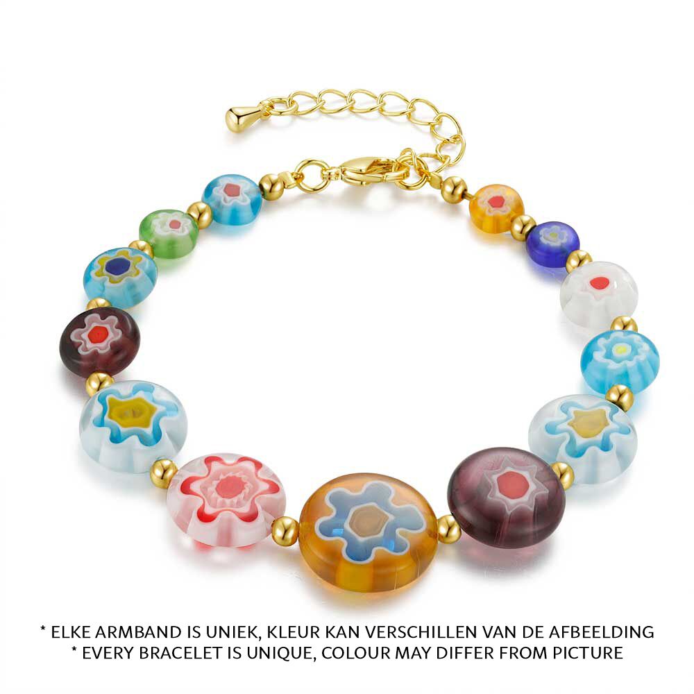 High Fashion Bracelet, Round Flowers, Multi-Coloured Resin