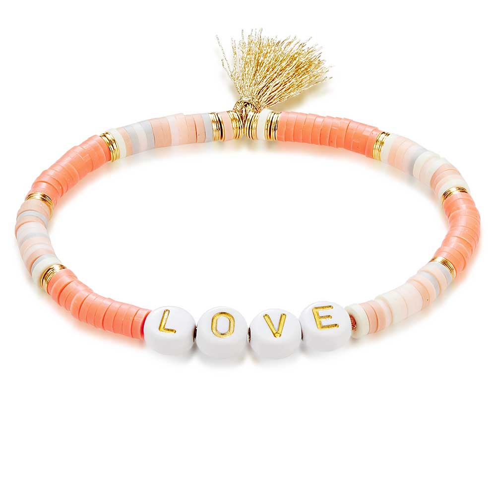 High Fashion Bracelet, Orange Fimo Beads, Love With Tassel