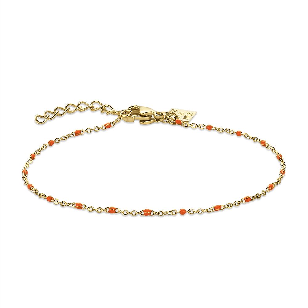 Gold-Coloured Stainless Steel Bracelet, Small Orange Enamel Dots