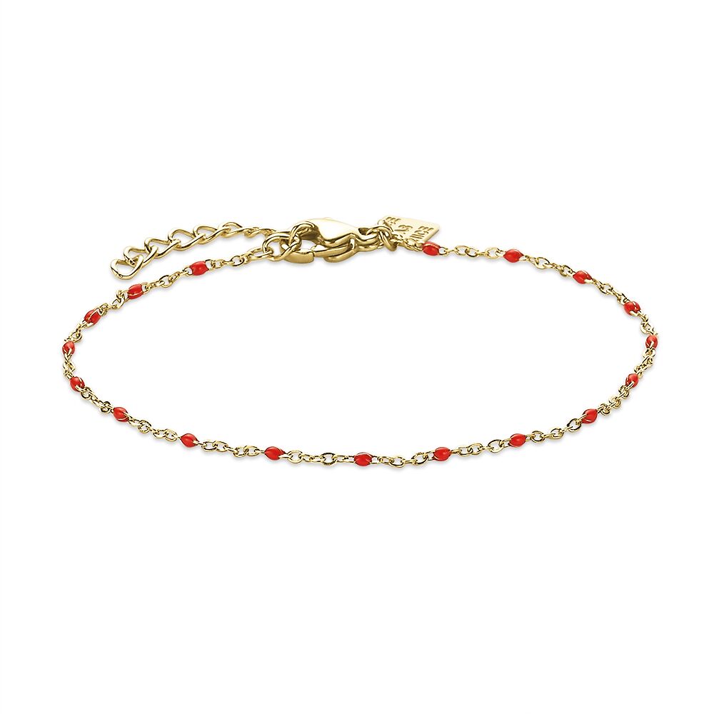 Gold-Coloured Stainless Steel Bracelet, Small Red Enamel Dots