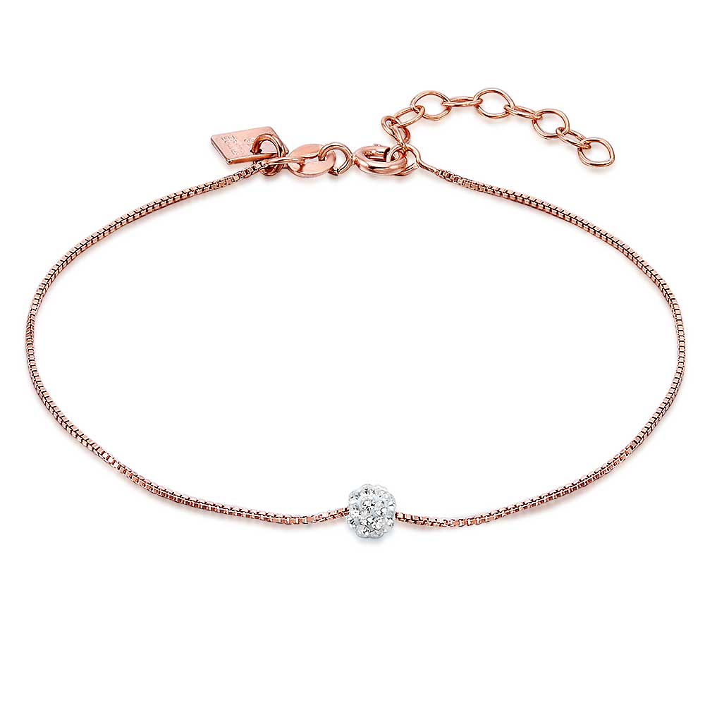 Rosé Silver Bracelet, 4 Mm Ball, White Crystals