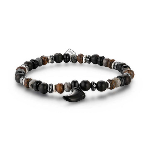 Stainless Steel Bracelet, Gray And Brown Stones, Tooth