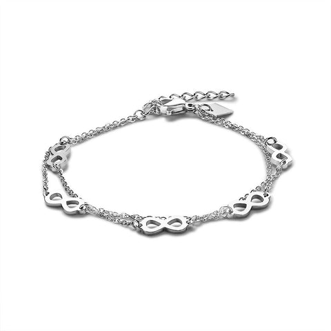 Stainless Steel Bracelet, Double Chain With 5 Infinities