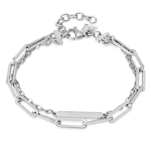 Stainless Steel Bracelet, Double Chain With Oval Links