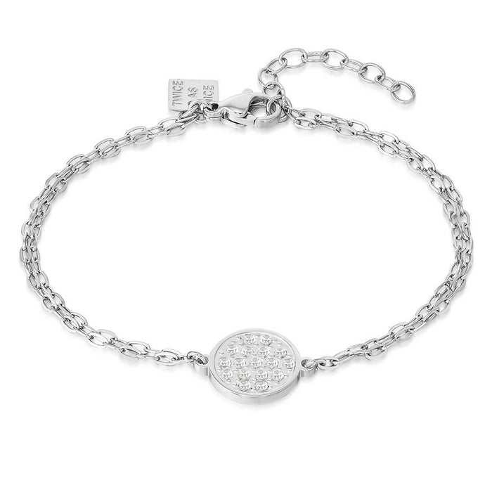 Stainless Steel Bracelet, Circle With White Crystals