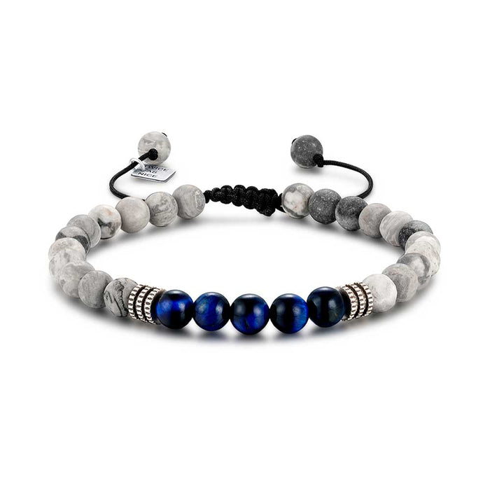 Stainless Steel Bracelet, Grey And Blue Balls