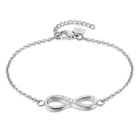 Stainless Steel Bracelet, Infinity, White Crystals