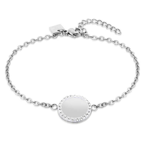 Stainless Steel Bracelet, Round, White Crystals