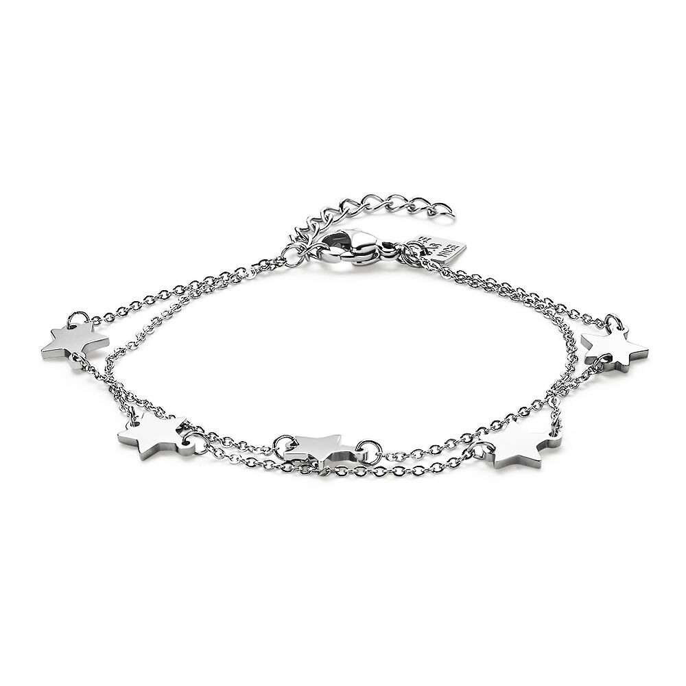 Stainless Steel Bracelet, Double Chain With 5 Stars