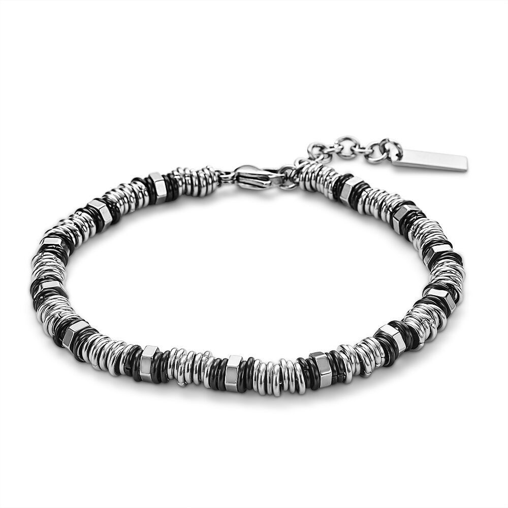 Stainless Steel Bracelet, Rings In Silver And Black
