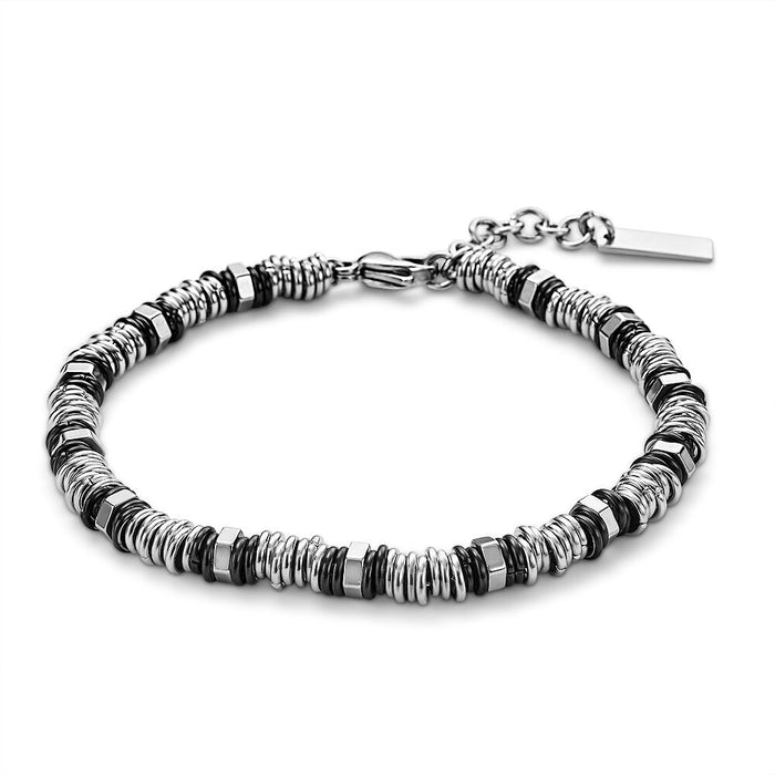 Stainless Steel Bracelet, Rings In Silver And Black