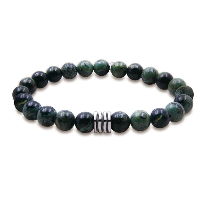 Stainless Steel Bracelet With Green Jade Stone Of 6Mm