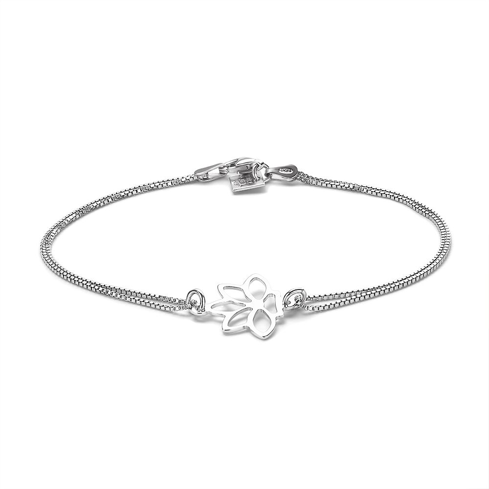 Stainless Steel Bracelet, Lotus Flower With Double Venetian Chain