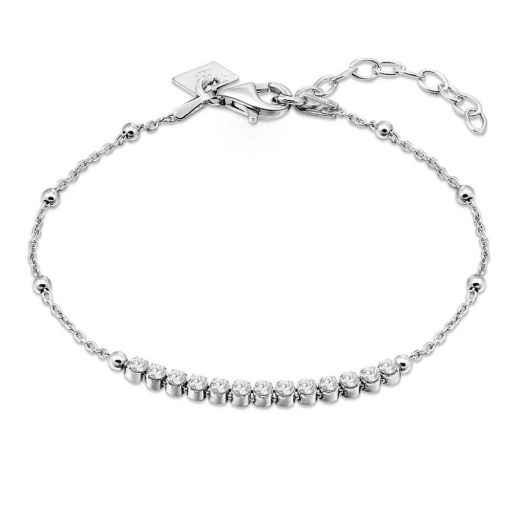 Silver Bracelet, Zirconia On Dotted Chain