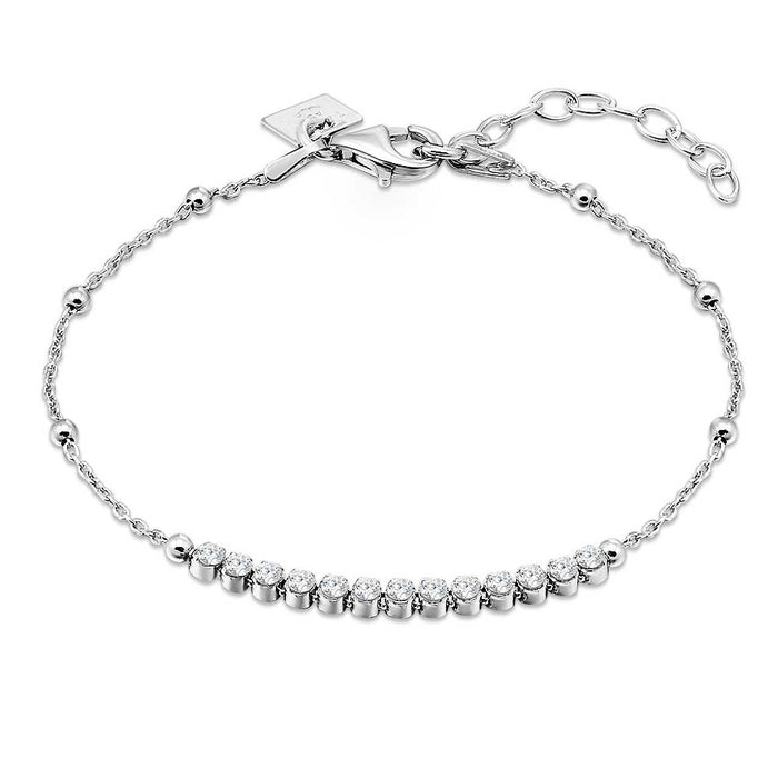Silver Bracelet, Zirconia On Dotted Chain