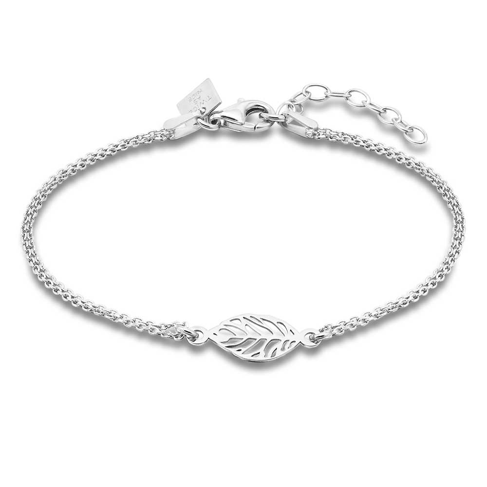 Silver Bracelet, Double Chain With Leaf