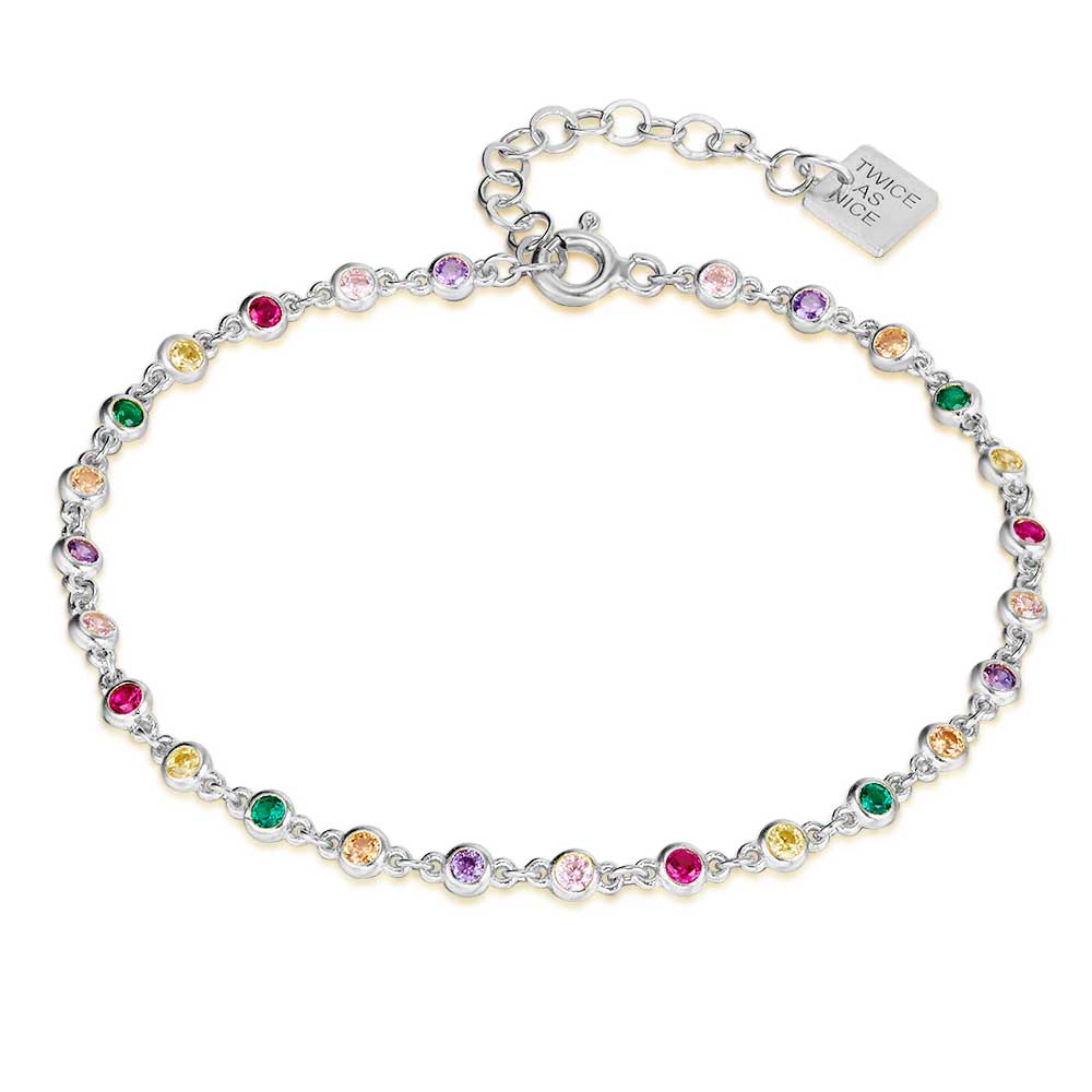 Silver Bracelet, Multicoloured Zirconia, Round