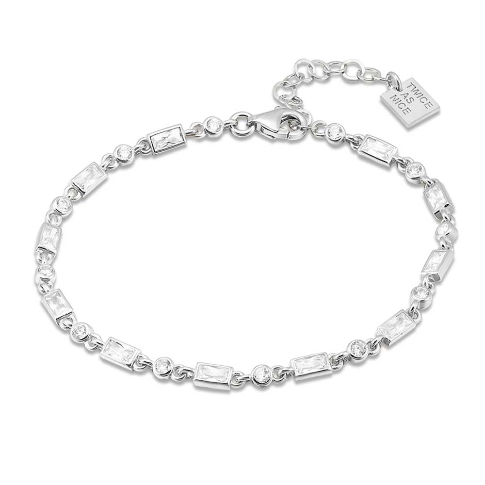 Silver Bracelet, Round And Square Zirconia