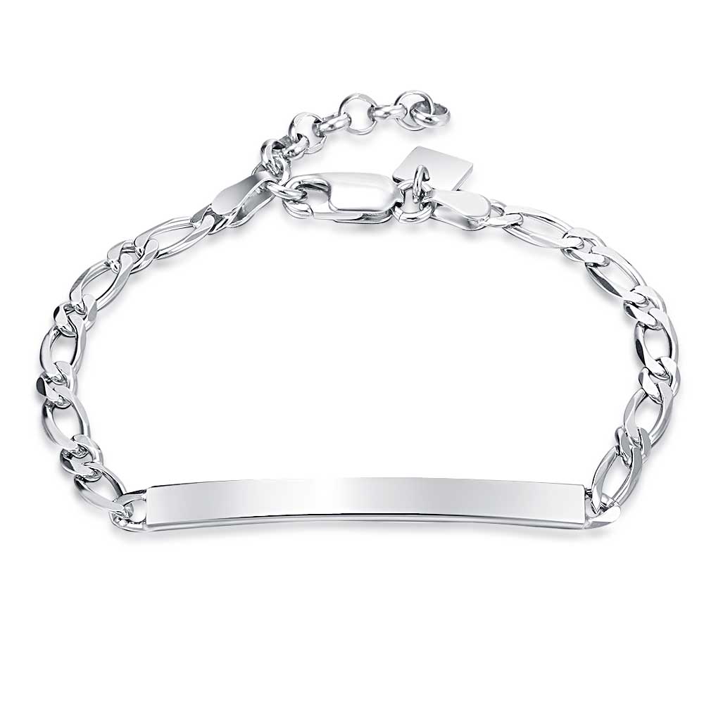 Silver Bracelet, Figaro Chain And Name Plate 4Cm