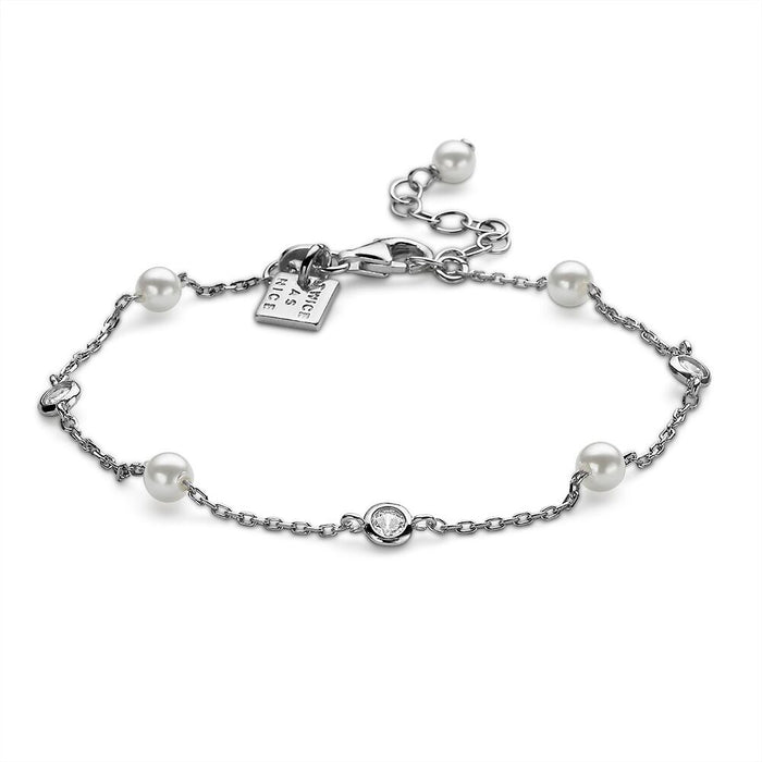 Silver Bracelet, Pearls, Zirconia