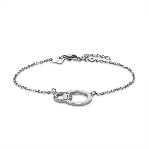 Stainless Steel Bracelet, 2 Circles, Crystals