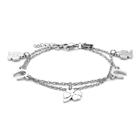 Stainless Steel Bracelet, Clovers And Horseshoes