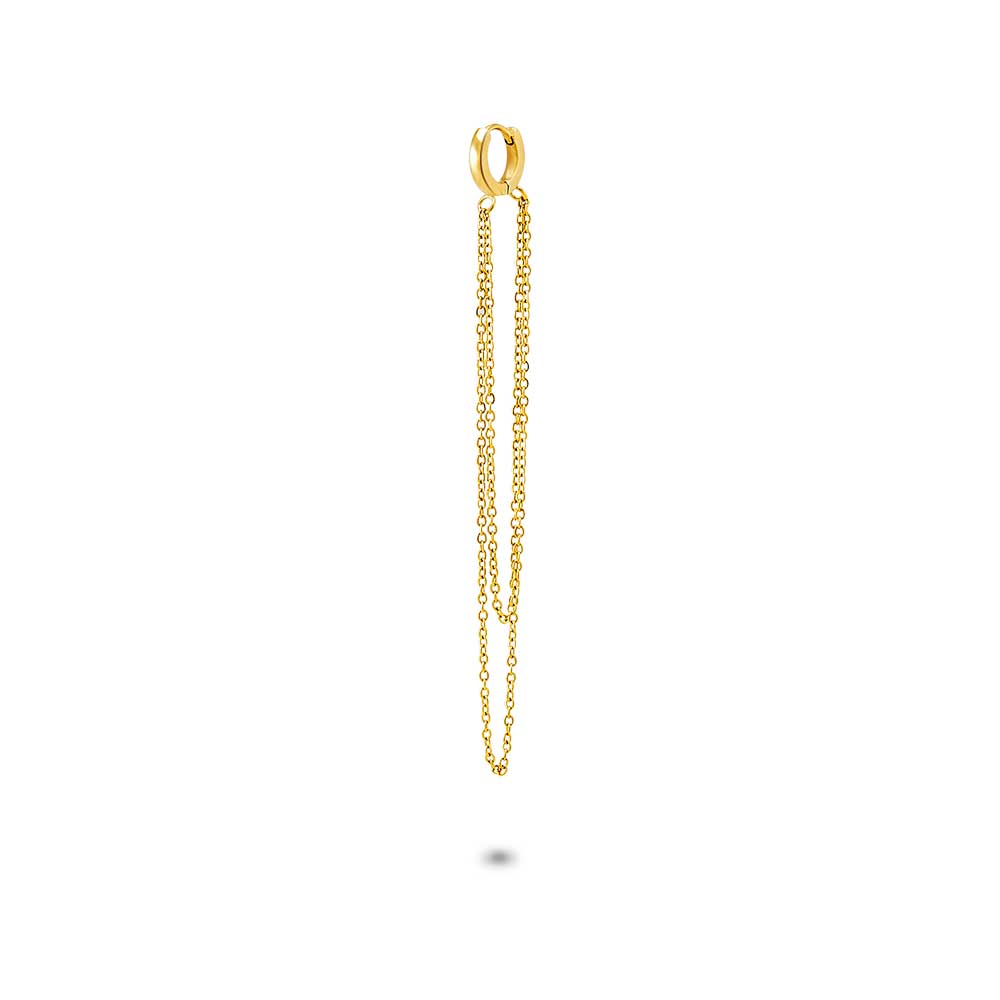 Gold Coloured Stainless Steel Earrings, Hoop, Double Chain